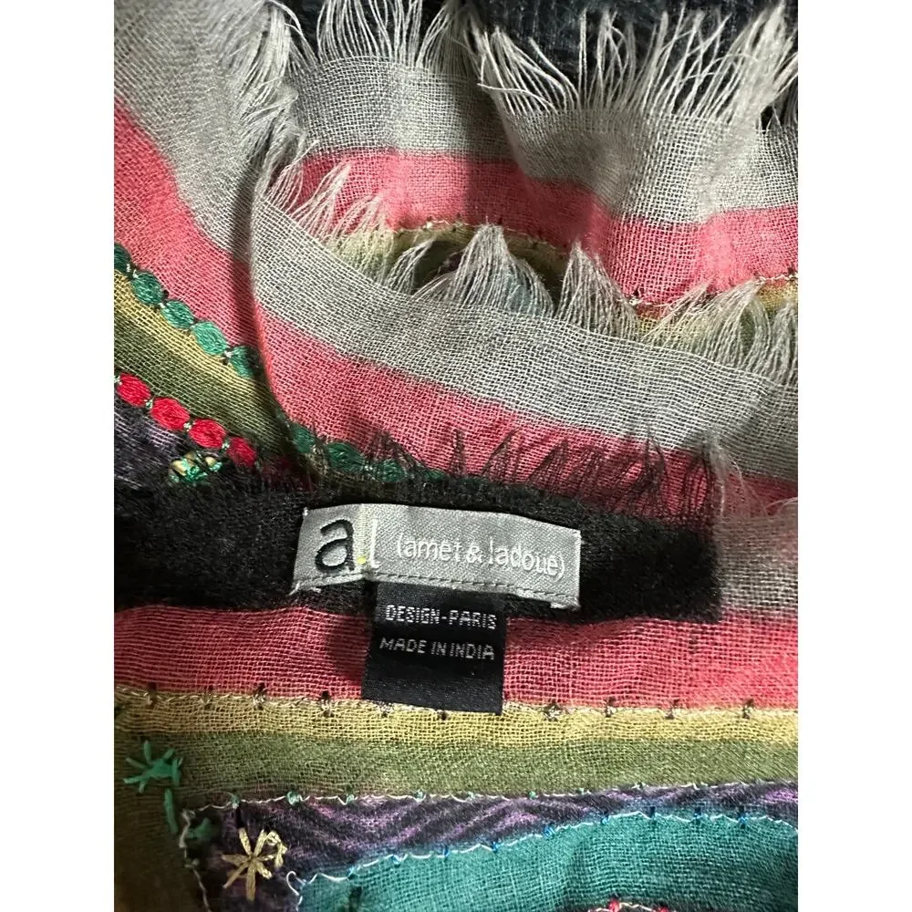 Amet & Ladoue Paris Wool Silk Embroidered Tassel Square Scarf Shawl 40x40